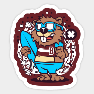 Surfing Beaver Sticker